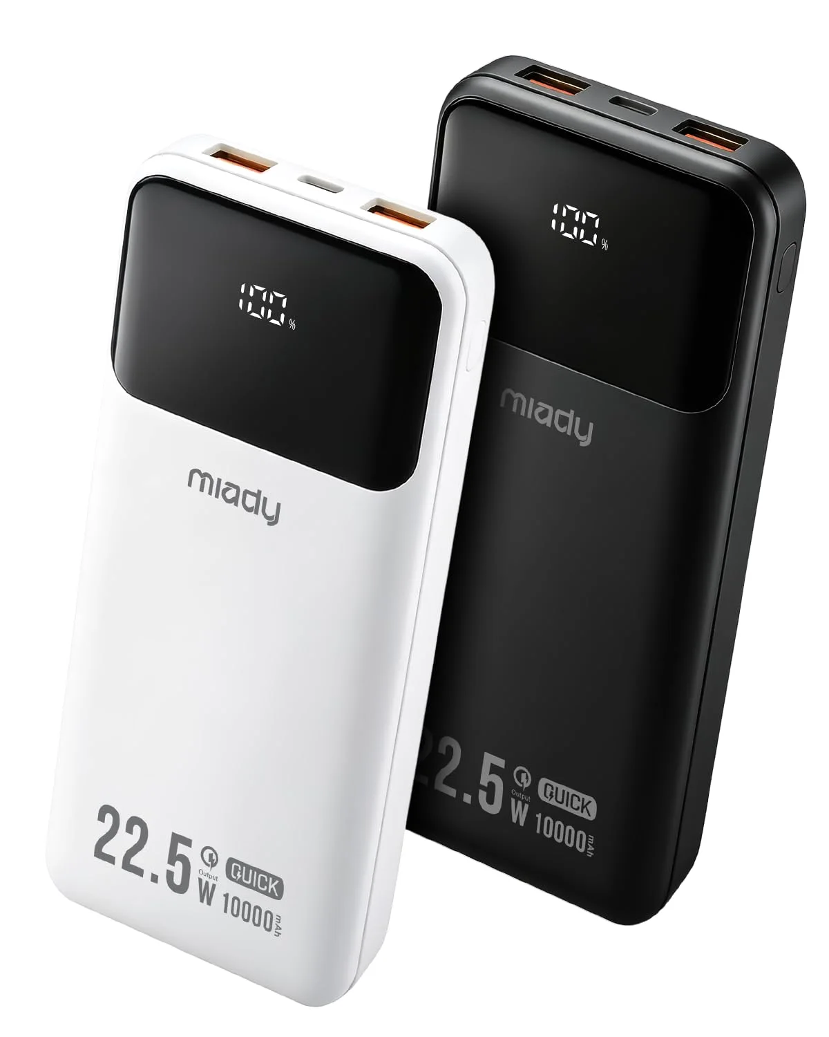 Miady 22.5W 10000mAh Power Bank with Display, 2-Pack