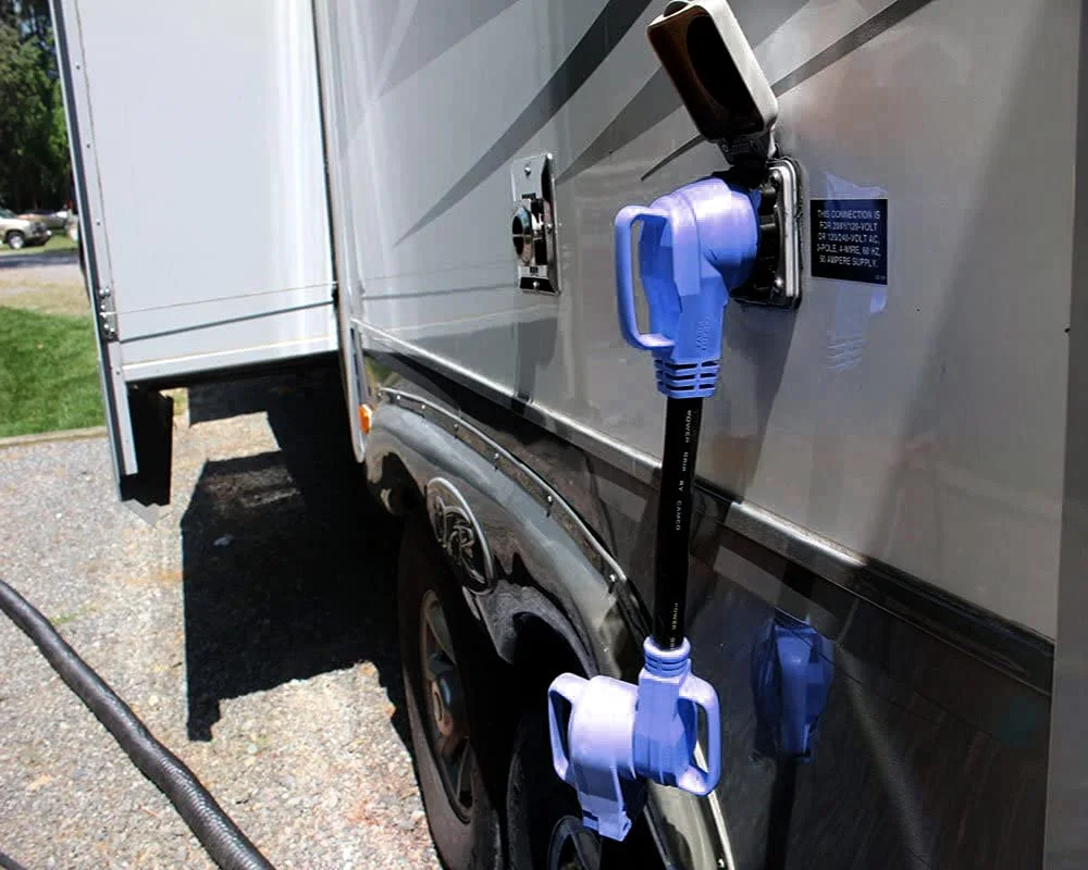 A 50 to 30 amp dogbone between a camper cord and the pedestal.