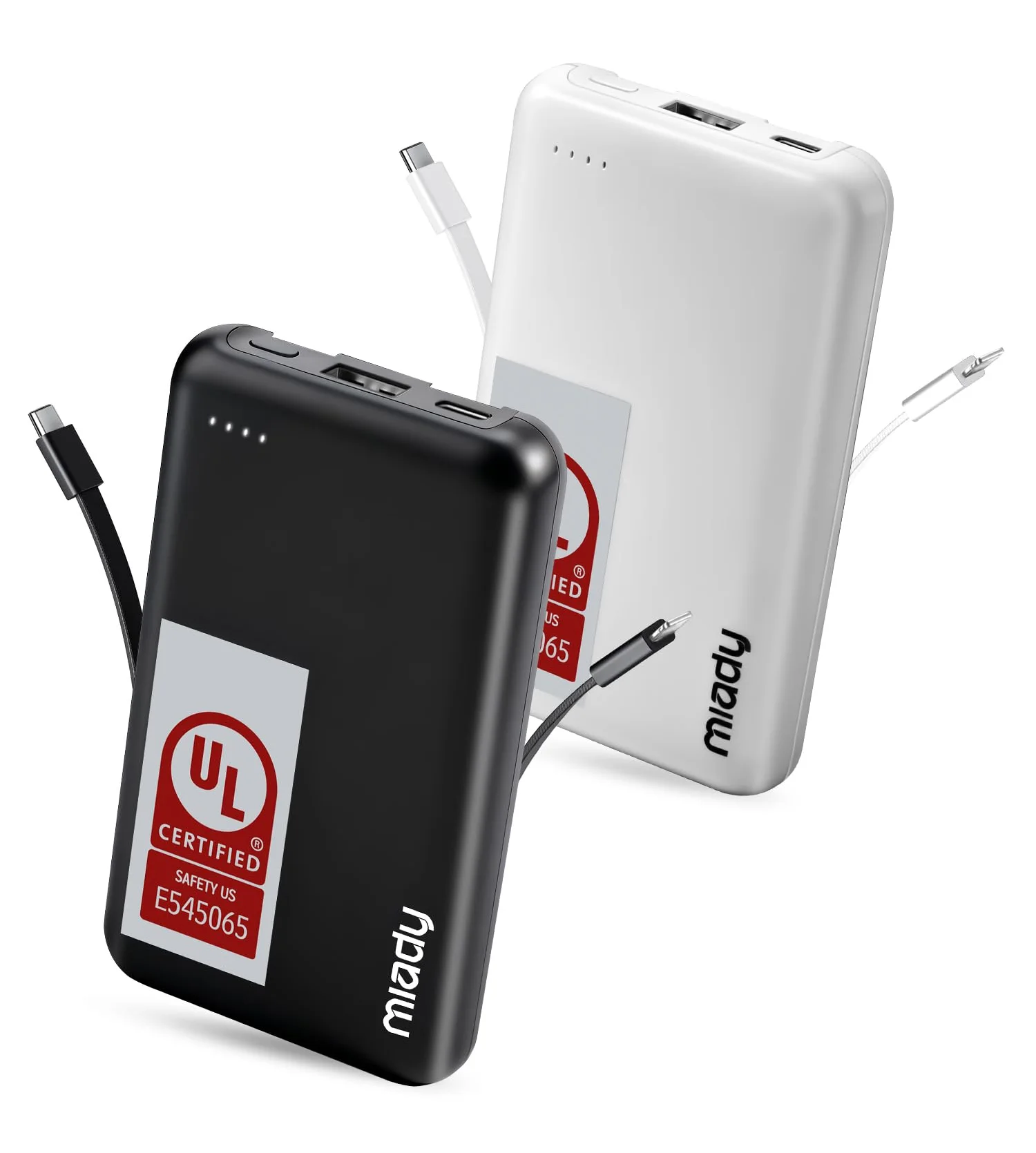 Miady Small 5000mAh Power Bank with Built-in Cables, 2-Pack